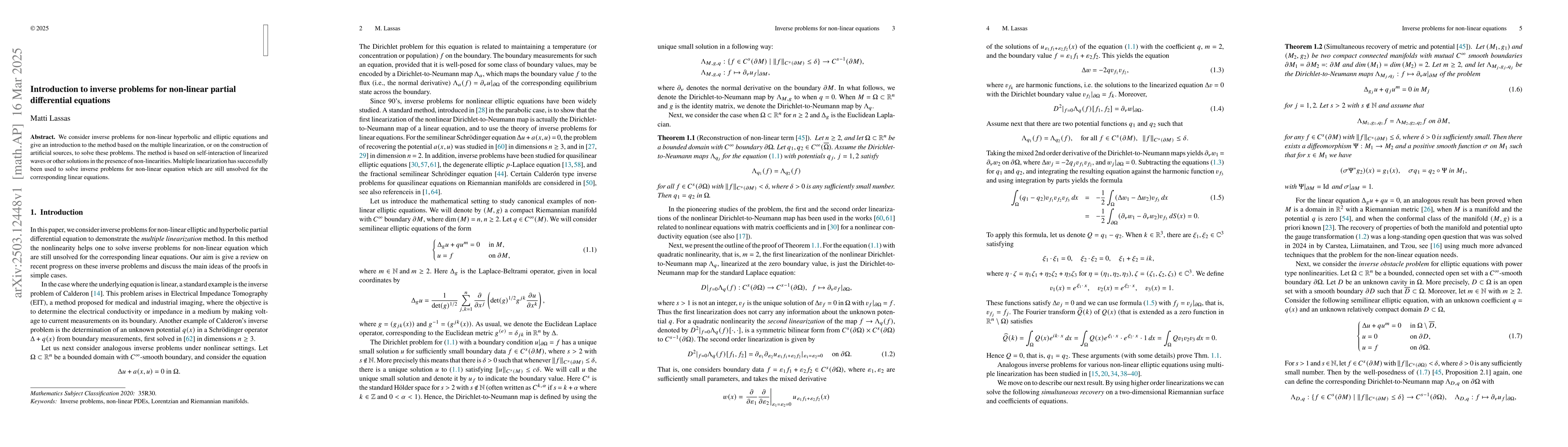 Thumbnail for Introduction to inverse problems for non-linear partial differential
  equations