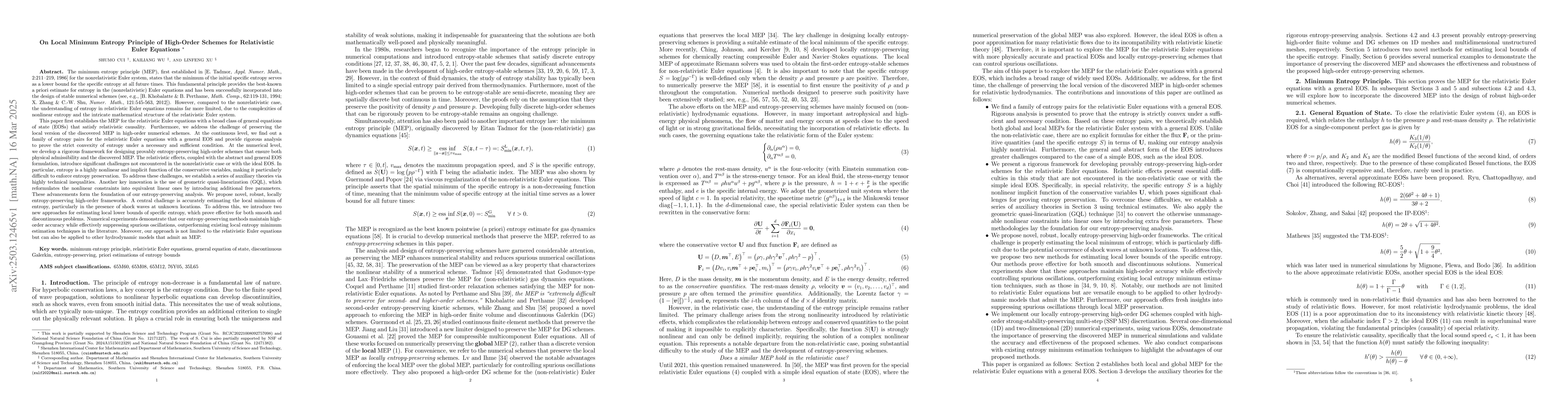 Thumbnail for On Local Minimum Entropy Principle of High-Order Schemes for
  Relativistic Euler Equations