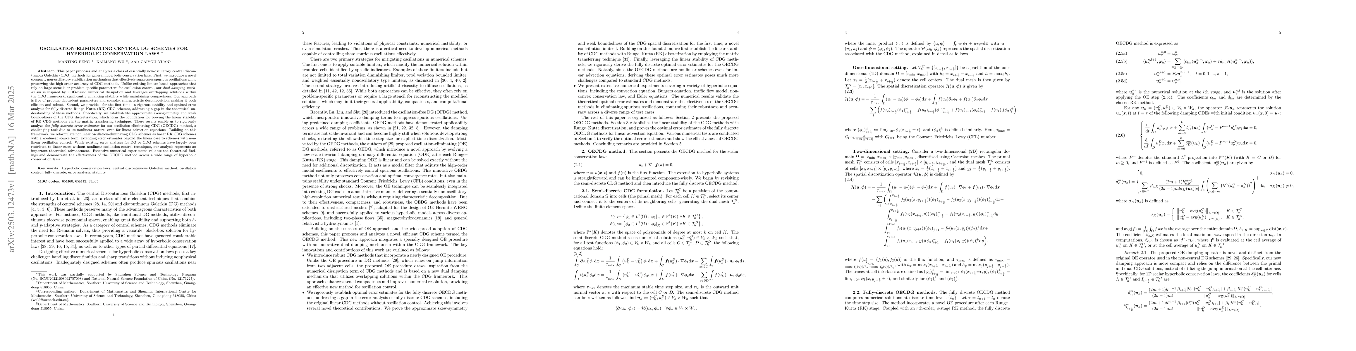 Thumbnail for Oscillation-eliminating central DG schemes for hyperbolic conservation
  laws