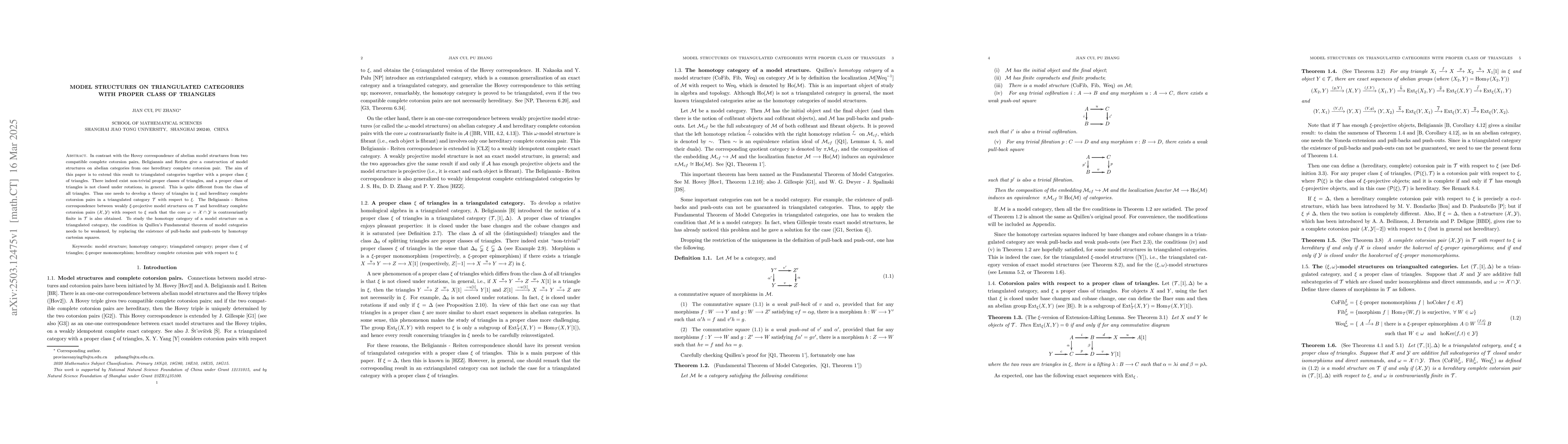 Thumbnail for Model structures on triangulated categories with proper class of
  triangles