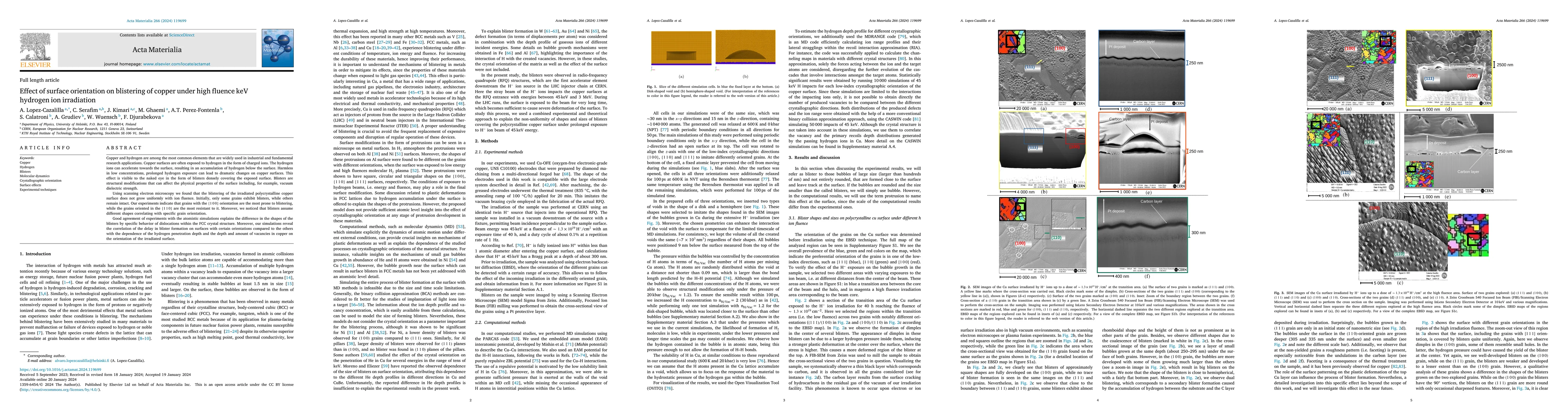 Thumbnail for Effect of surface orientation on blistering of copper under high fluence
  keV hydrogen ion irradiation