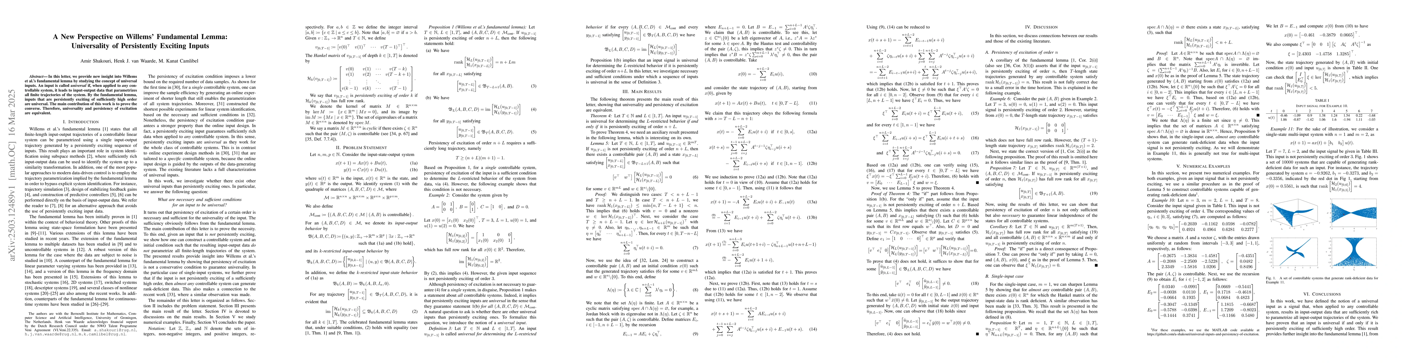 Thumbnail for A new perspective on Willems' fundamental lemma: Universality of
  persistently exciting inputs