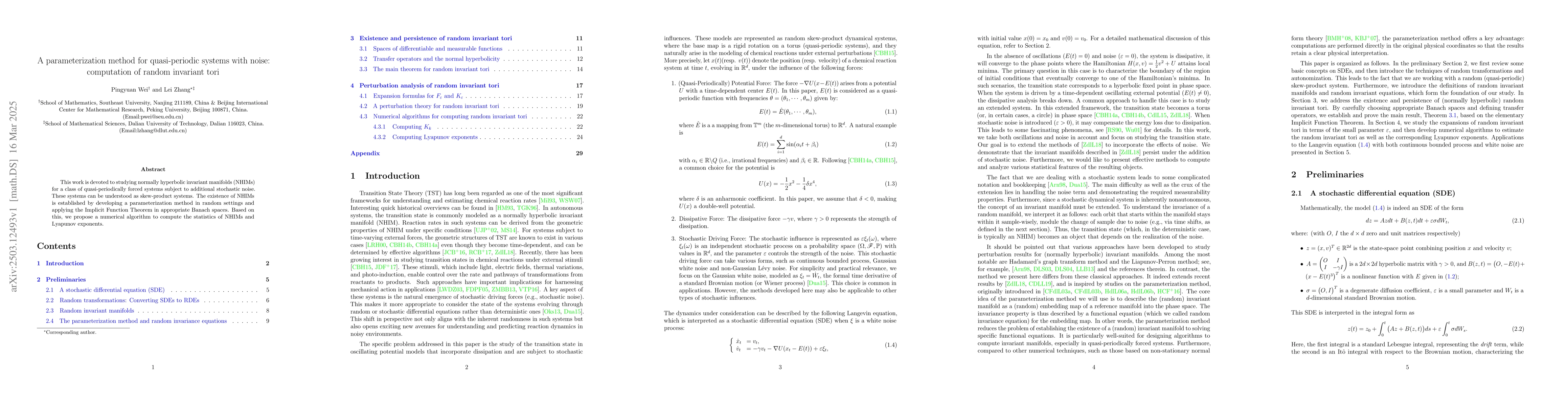 Thumbnail for A parameterization method for quasi-periodic systems with noise:
  computation of random invariant tori