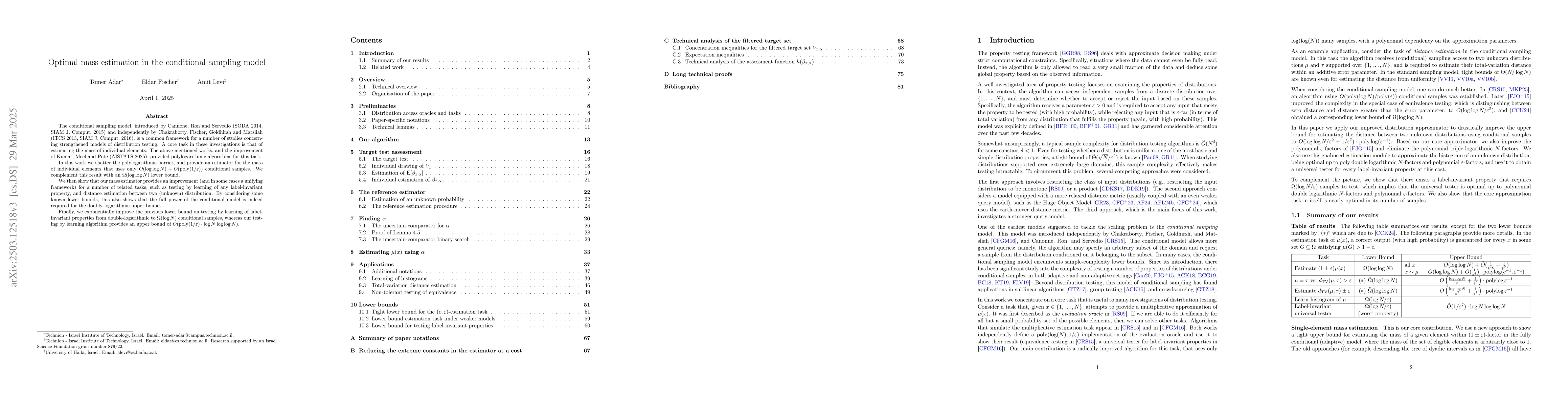 Thumbnail for Optimal mass estimation in the conditional sampling model