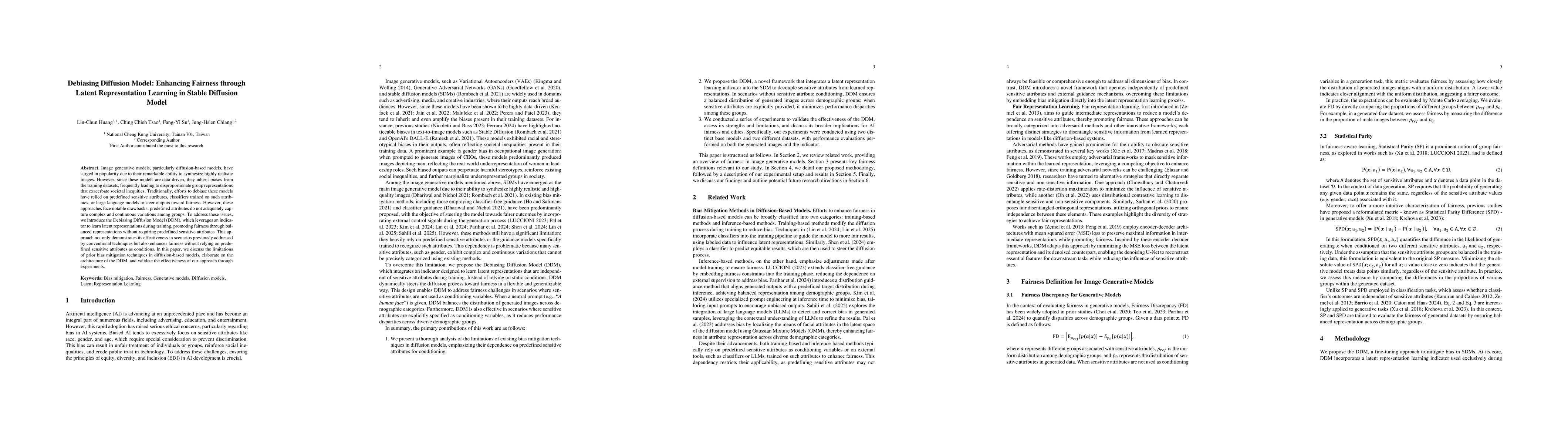 Thumbnail for Debiasing Diffusion Model: Enhancing Fairness through Latent
  Representation Learning in Stable Diffusion Model
