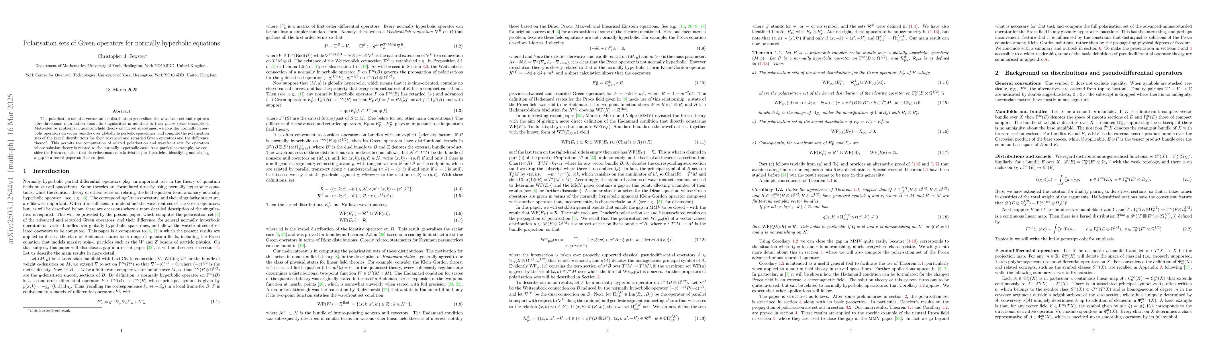 Thumbnail for Polarisation sets of Green operators for normally hyperbolic equations