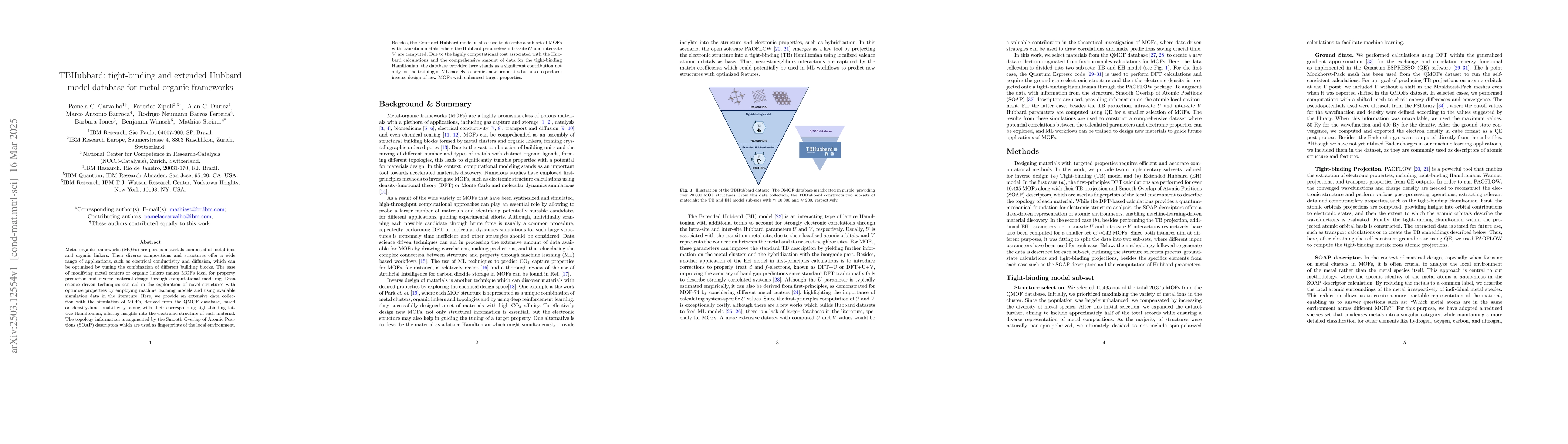 Thumbnail for TBHubbard: tight-binding and extended Hubbard model database for
  metal-organic frameworks