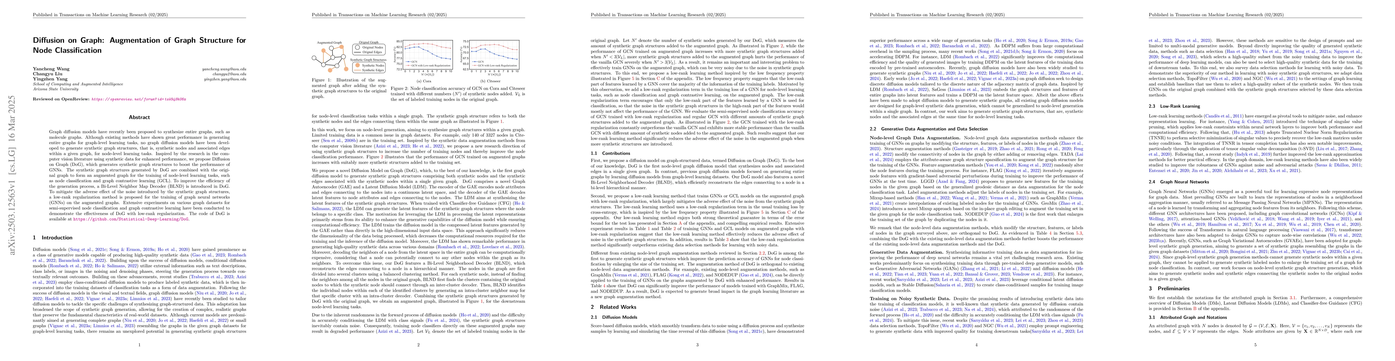 Thumbnail for Diffusion on Graph: Augmentation of Graph Structure for Node
  Classification