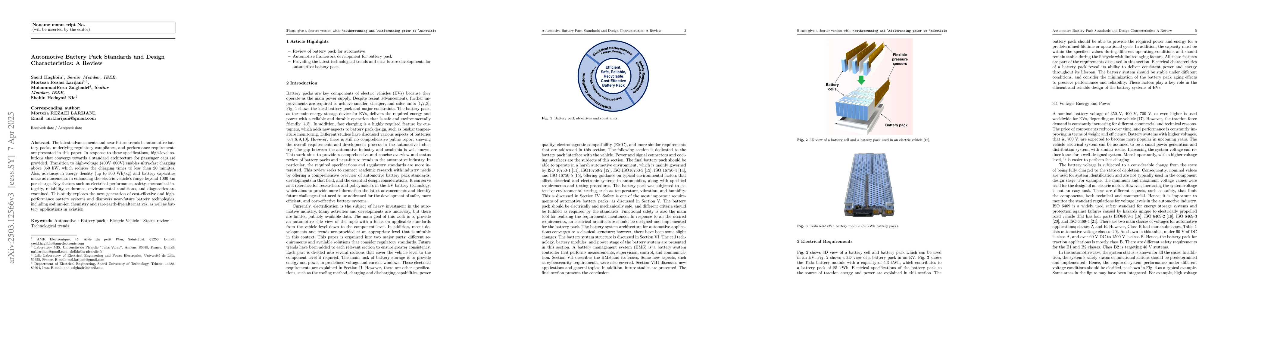 Thumbnail for Automotive Battery Pack Standards and Design Characteristics: A Review