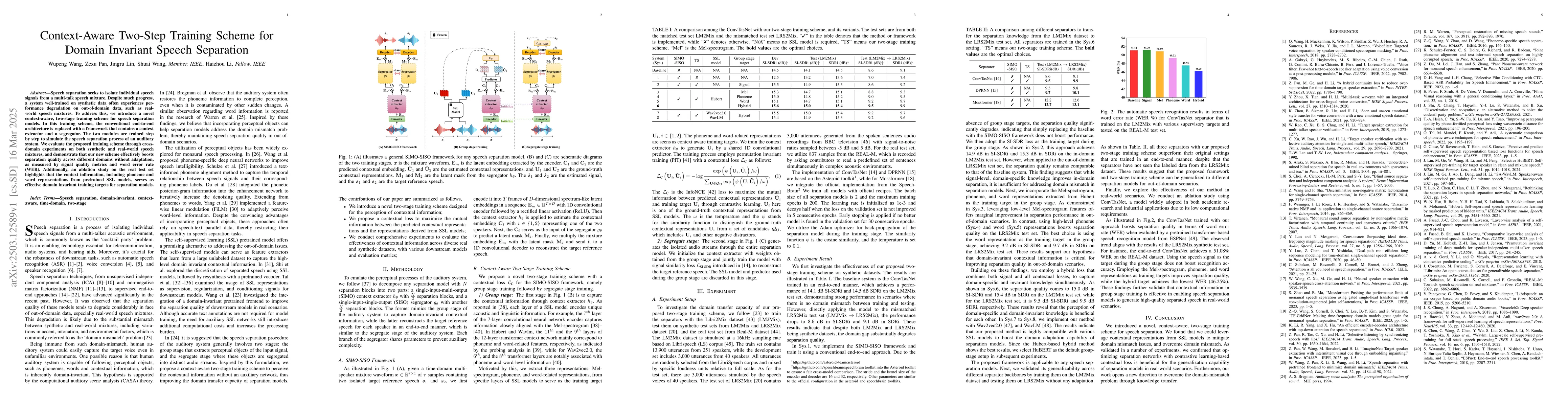 Thumbnail for Context-Aware Two-Step Training Scheme for Domain Invariant Speech
  Separation