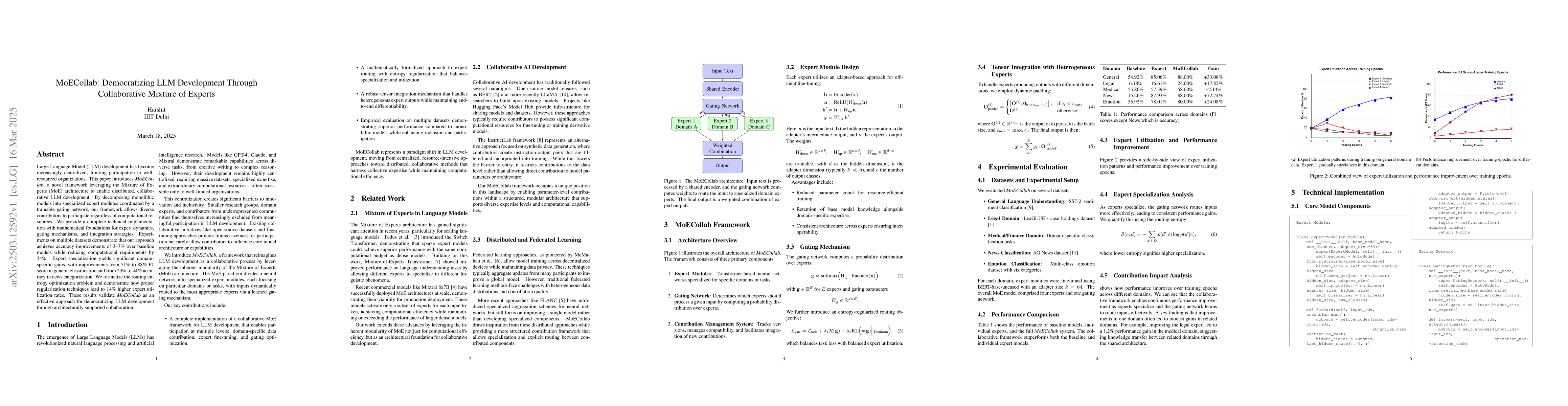 Thumbnail for MoECollab: Democratizing LLM Development Through Collaborative Mixture
  of Experts