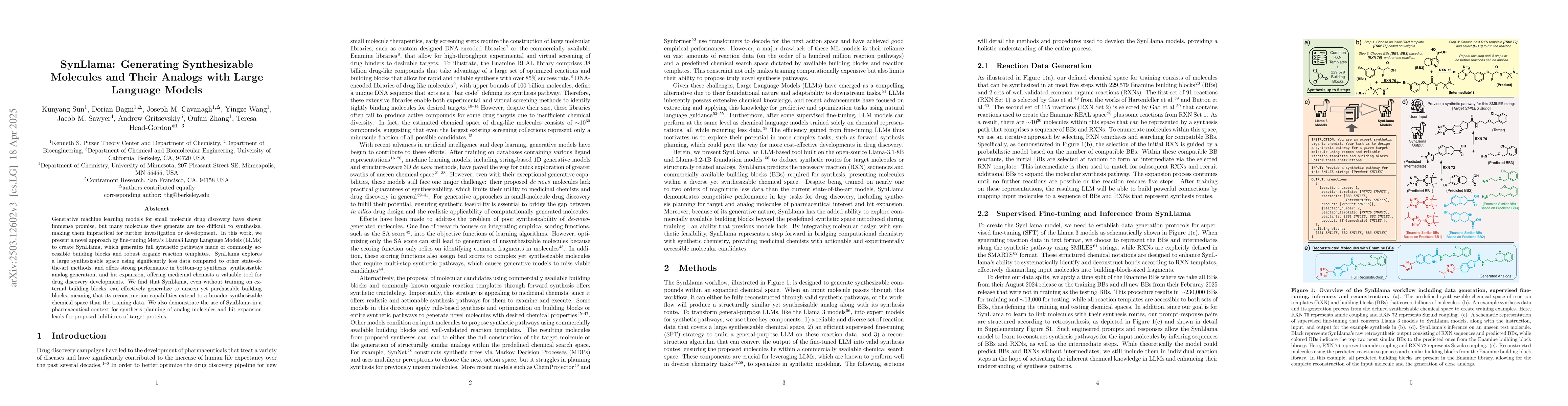 Thumbnail for SynLlama: Generating Synthesizable Molecules and Their Analogs with
  Large Language Models