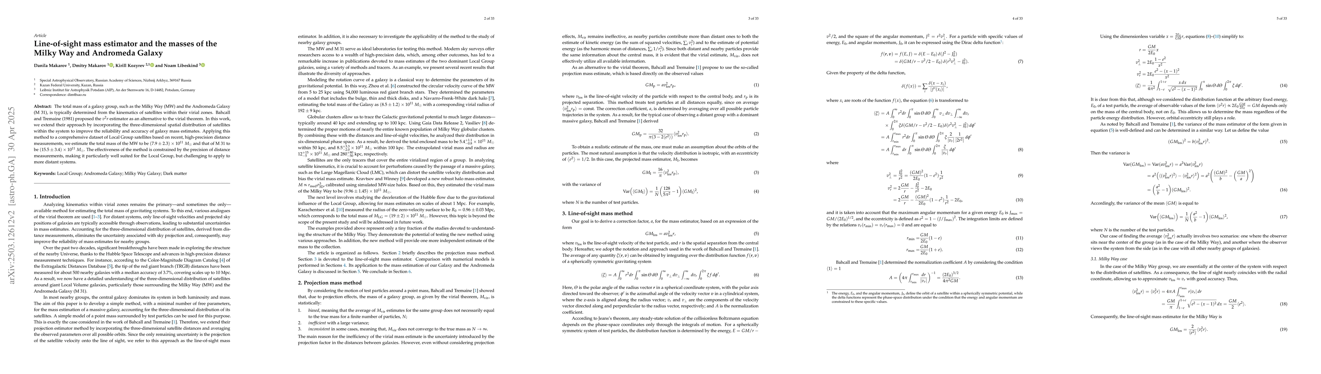 Thumbnail for Line-of-sight mass estimator and the masses of the Milky Way and
  Andromeda Galaxy