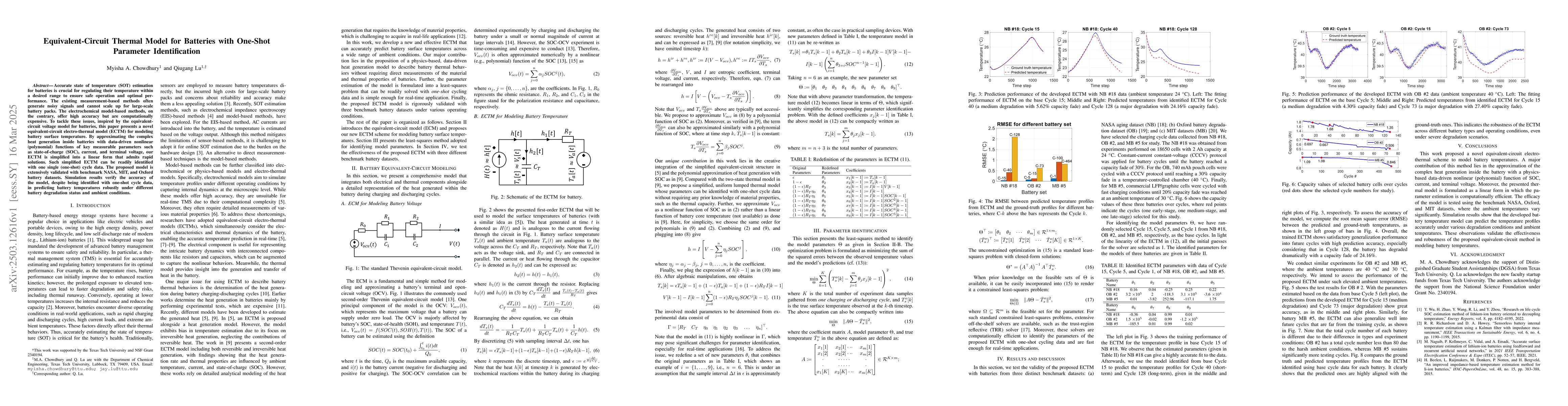 Thumbnail for Equivalent-Circuit Thermal Model for Batteries with One-Shot Parameter
  Identification