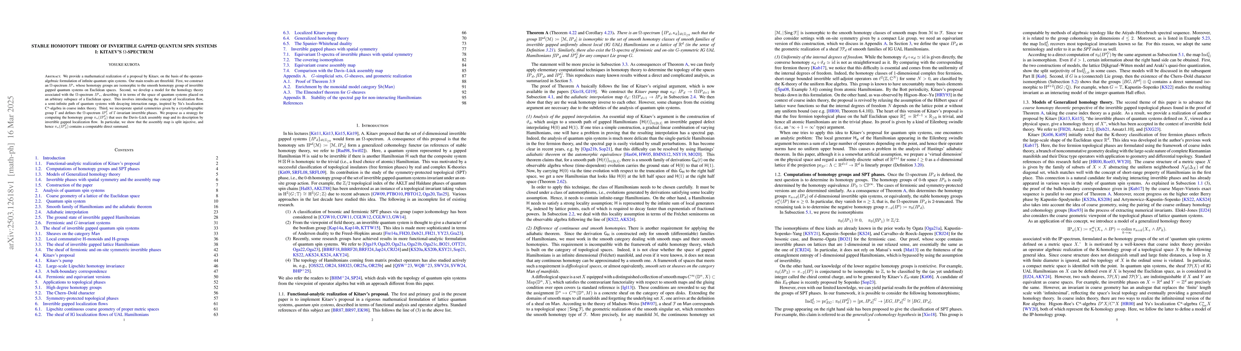 Thumbnail for Stable homotopy theory of invertible gapped quantum spin systems I:
  Kitaev's $Ω$-spectrum