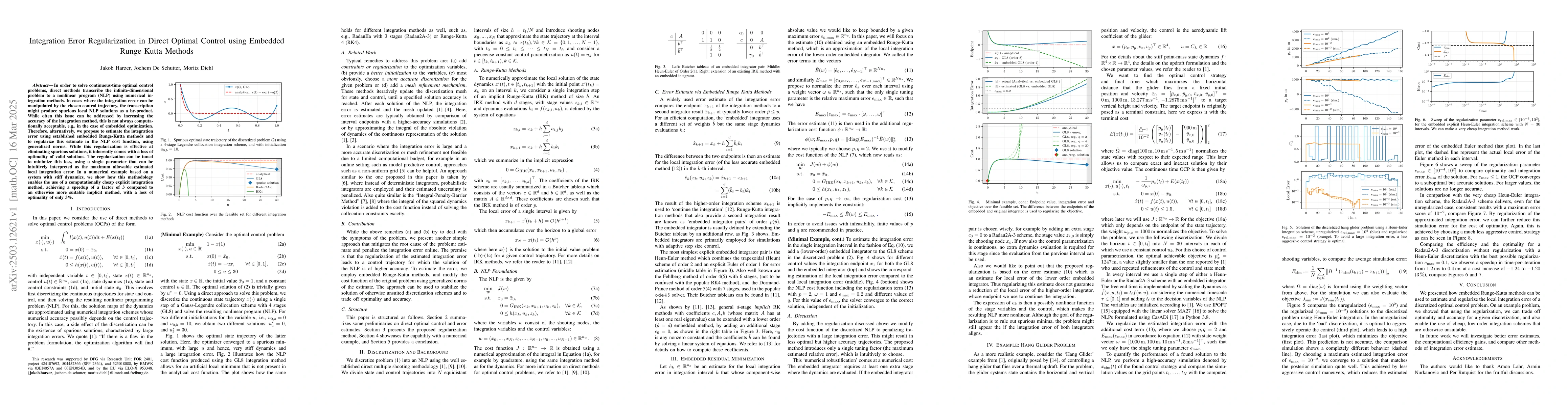 Thumbnail for Integration Error Regularization in Direct Optimal Control using
  Embedded Runge Kutta Methods