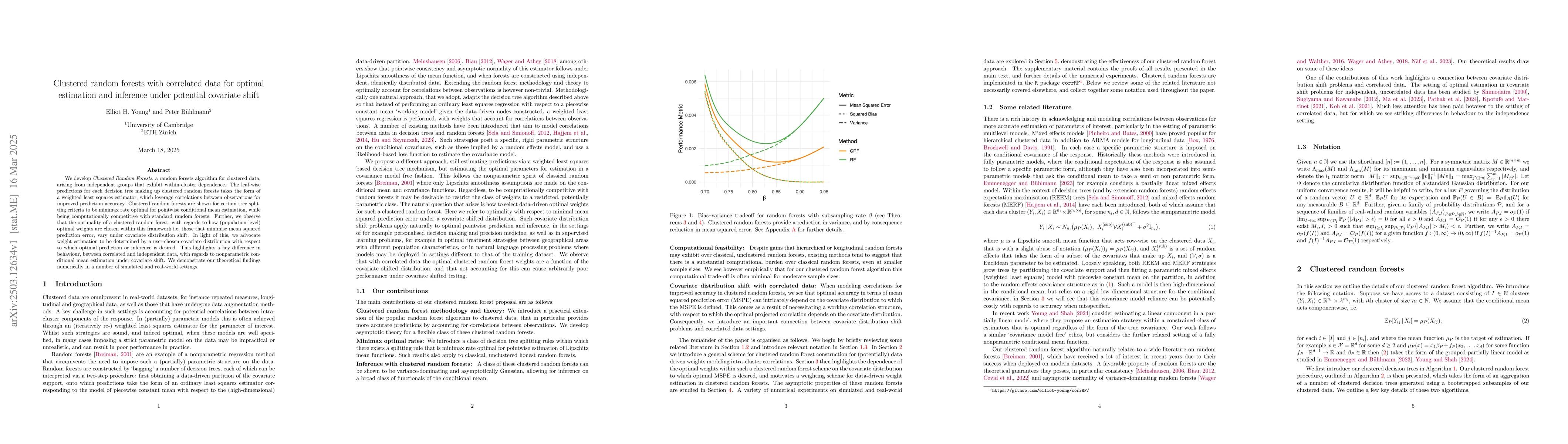 Thumbnail for Clustered random forests with correlated data for optimal estimation and
  inference under potential covariate shift