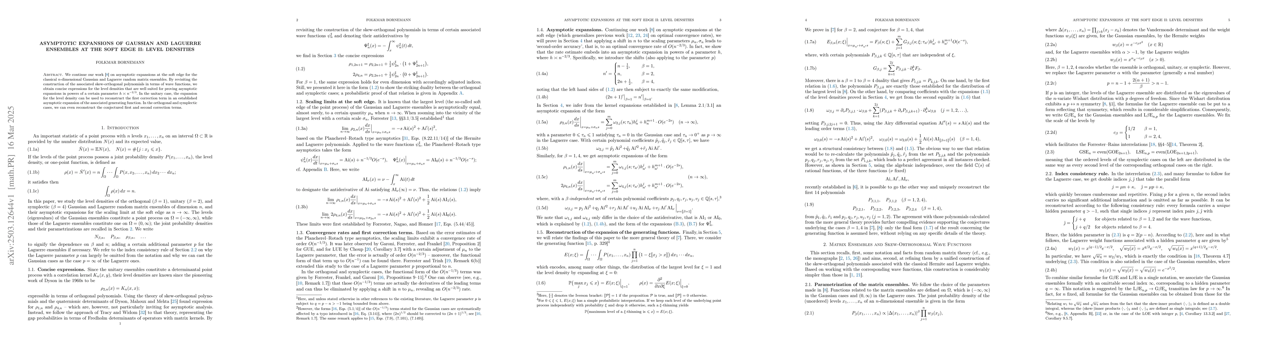 Thumbnail for Asymptotic Expansions of Gaussian and Laguerre Ensembles at the Soft
  Edge II: Level Densities