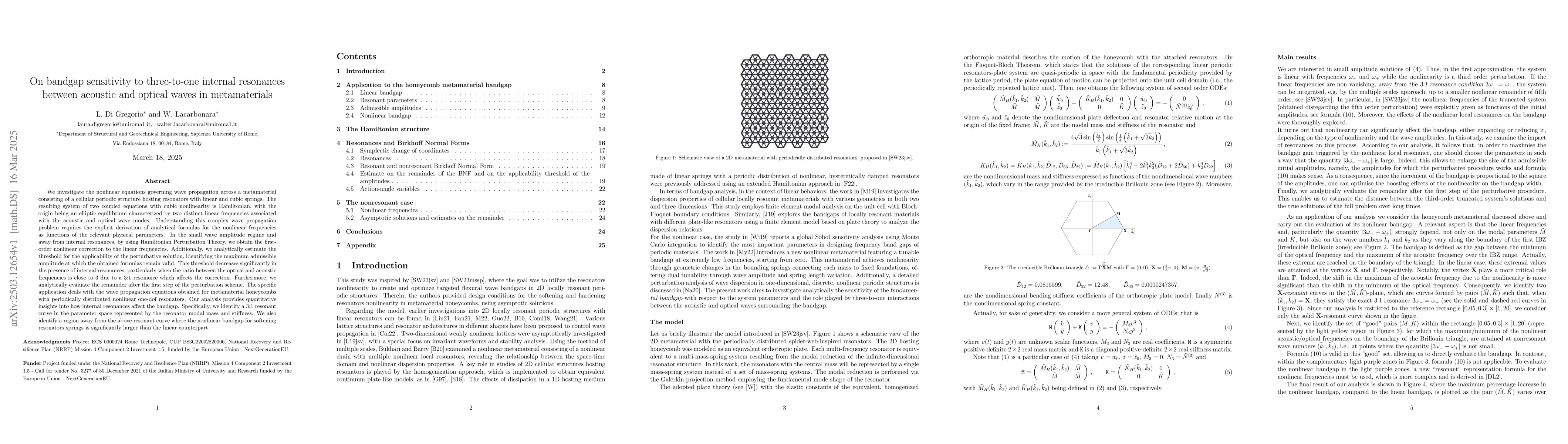 Thumbnail for On bandgap sensitivity to three-to-one internal resonances between
  acoustic and optical waves in metamaterials