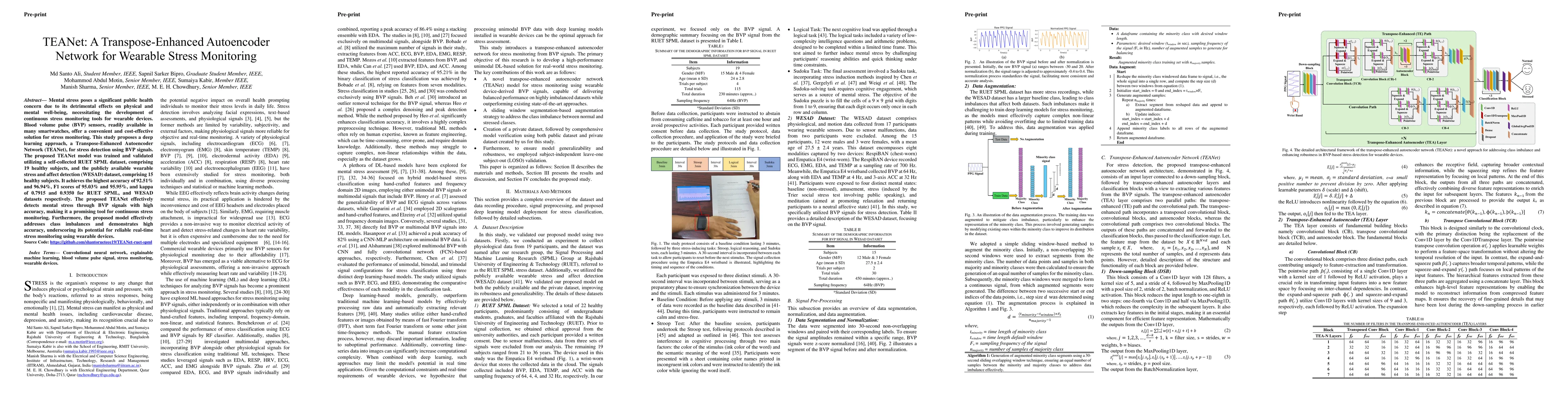Thumbnail for TEANet: A Transpose-Enhanced Autoencoder Network for Wearable Stress
  Monitoring