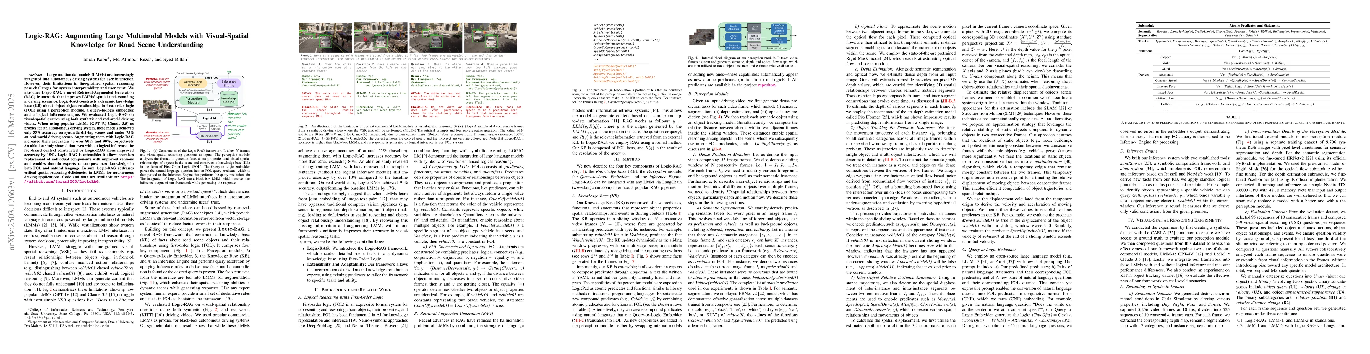 Thumbnail for Logic-RAG: Augmenting Large Multimodal Models with Visual-Spatial
  Knowledge for Road Scene Understanding