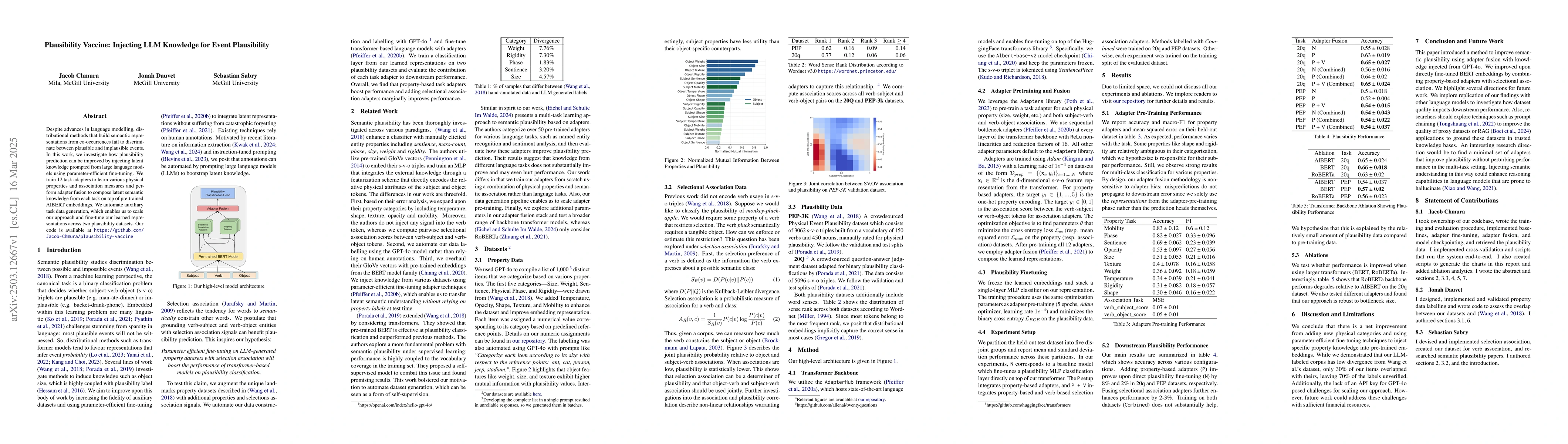 Thumbnail for Plausibility Vaccine: Injecting LLM Knowledge for Event Plausibility