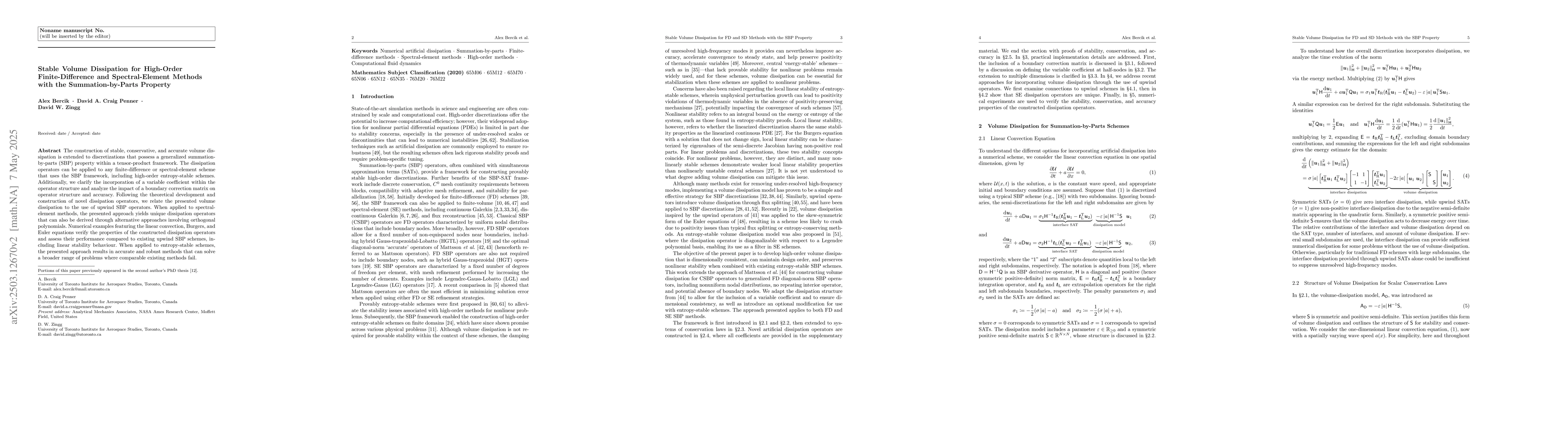 Thumbnail for Stable Volume Dissipation for High-Order Finite-Difference Methods with
  the Generalized Summation-by-Parts Property