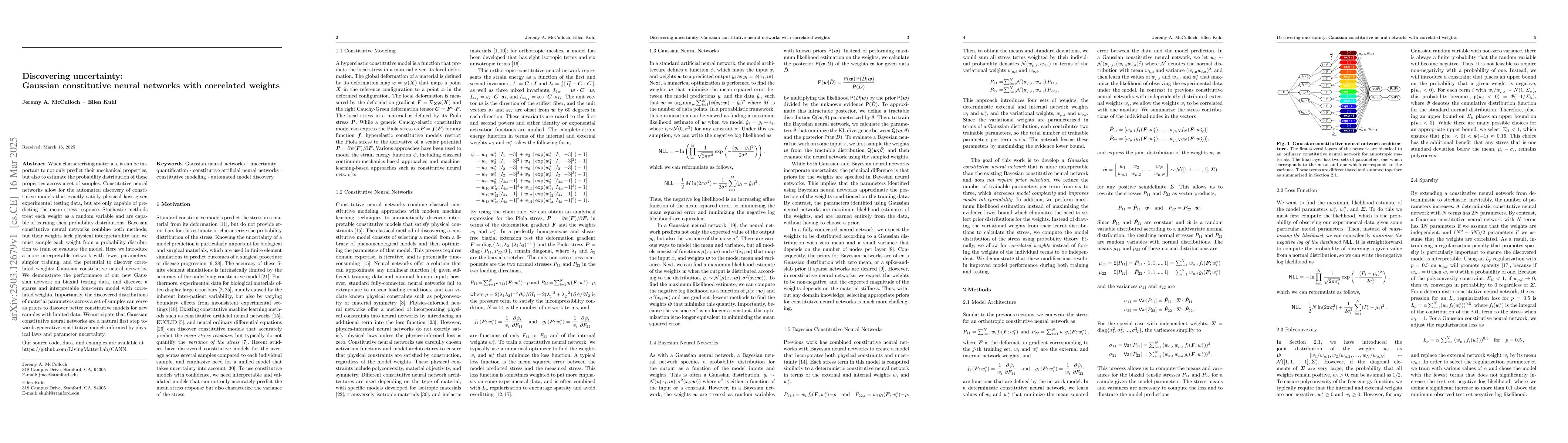Thumbnail for Discovering uncertainty: Gaussian constitutive neural networks with
  correlated weights