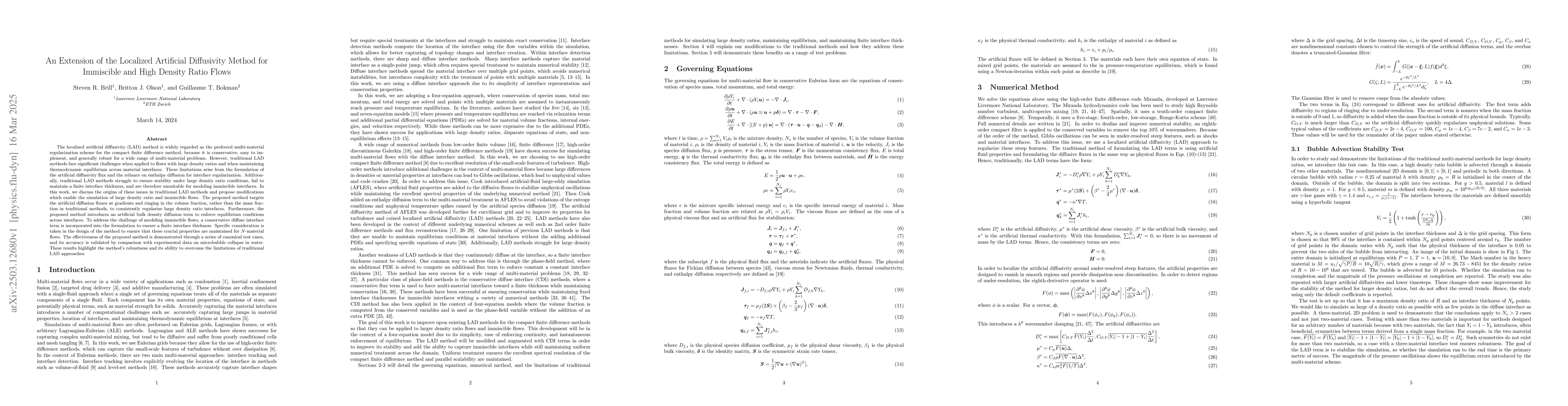 Thumbnail for An Extension of the Localized Artificial Diffusivity Method for
  Immiscible and High Density Ratio Flows