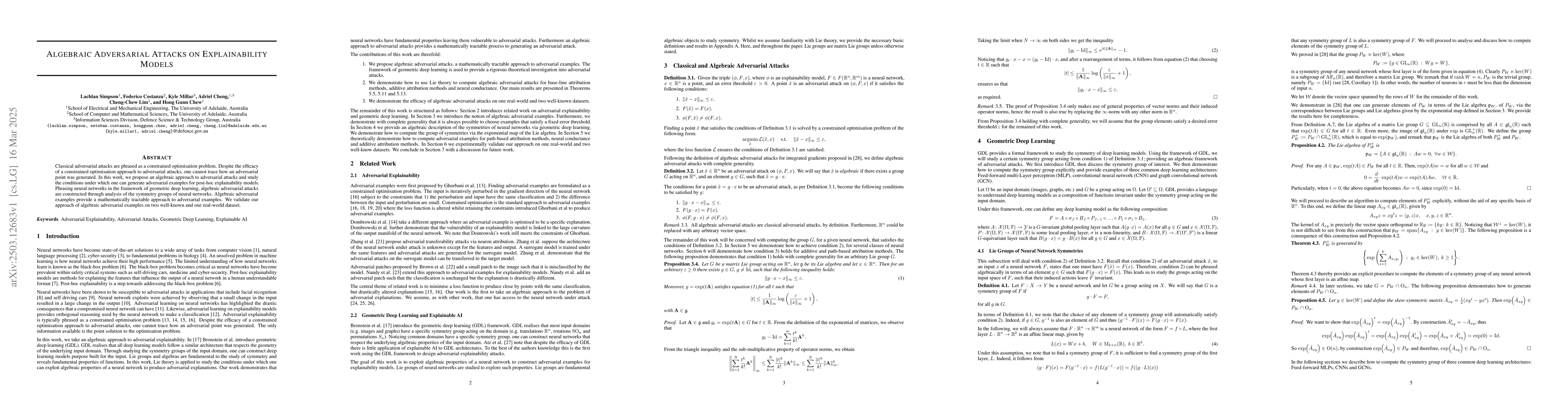 Thumbnail for Algebraic Adversarial Attacks on Explainability Models