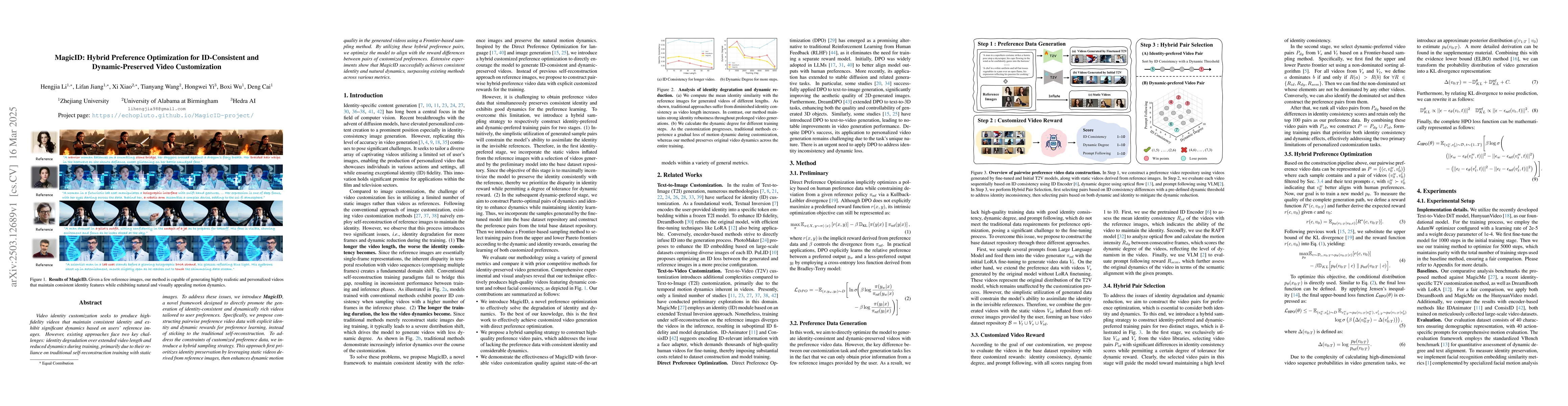 Thumbnail for MagicID: Hybrid Preference Optimization for ID-Consistent and
  Dynamic-Preserved Video Customization