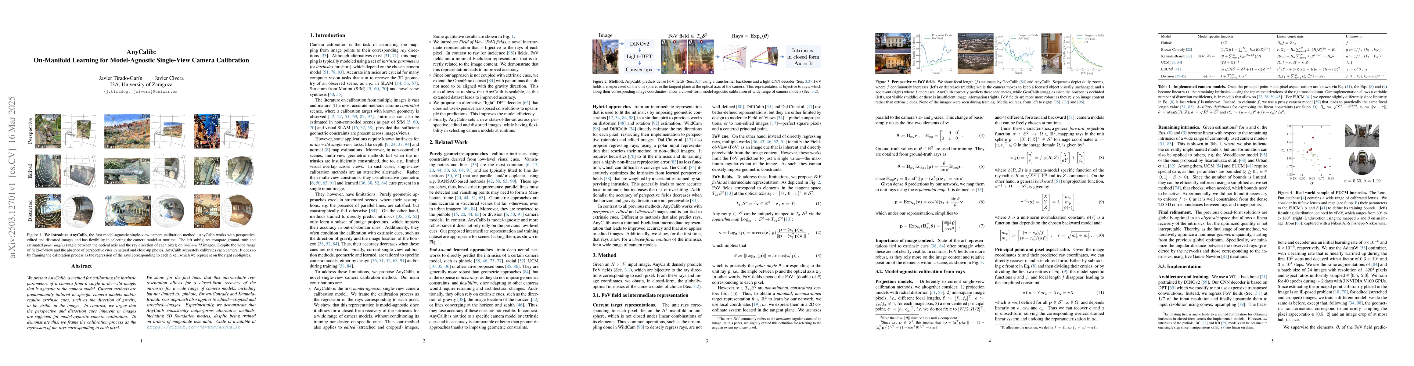 Thumbnail for AnyCalib: On-Manifold Learning for Model-Agnostic Single-View Camera
  Calibration