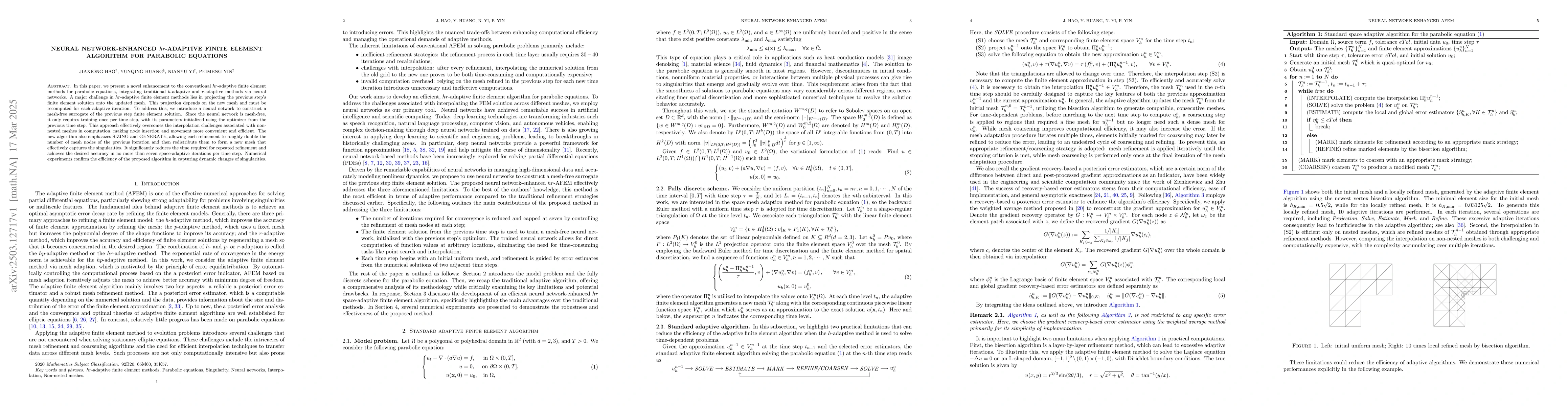 Thumbnail for Neural network-enhanced $hr$-adaptive finite element algorithm for
  parabolic equations