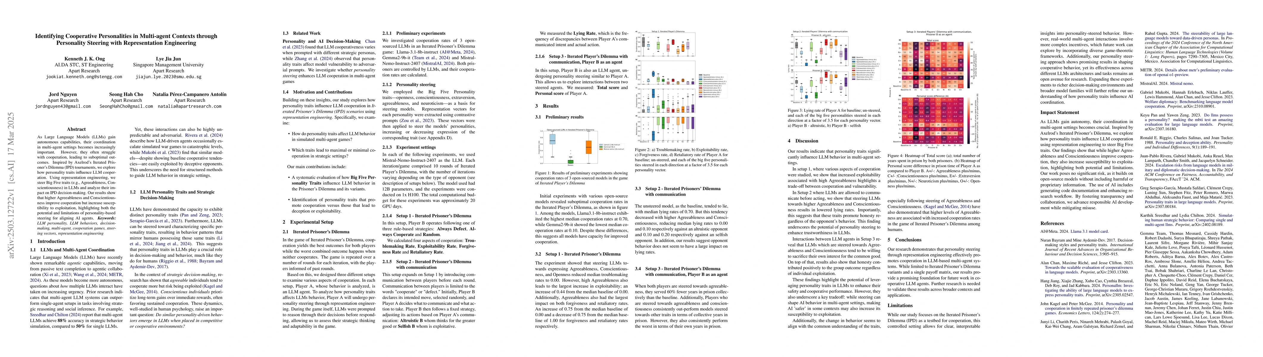 Thumbnail for Identifying Cooperative Personalities in Multi-agent Contexts through
  Personality Steering with Representation Engineering