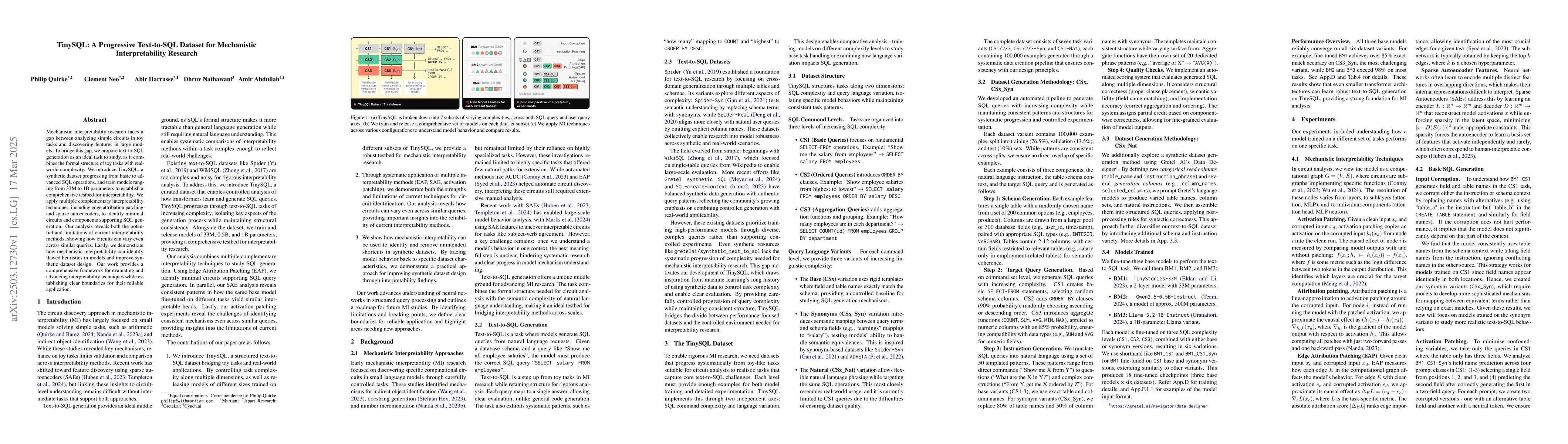 Thumbnail for TinySQL: A Progressive Text-to-SQL Dataset for Mechanistic
  Interpretability Research