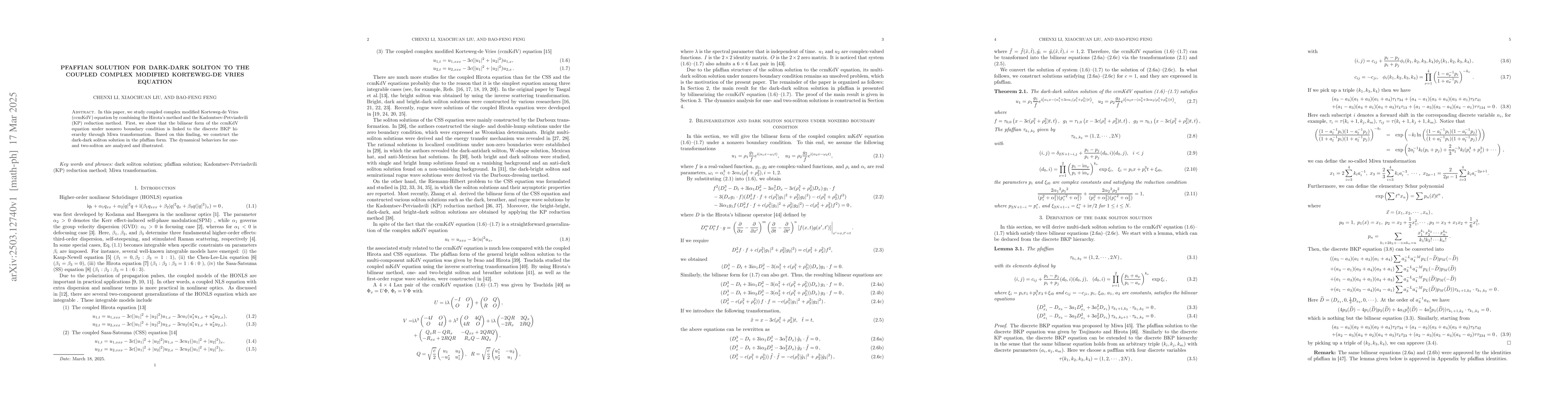 Thumbnail for Pfaffian solution for dark-dark soliton to the coupled complex modified
  Korteweg-de Vries equation