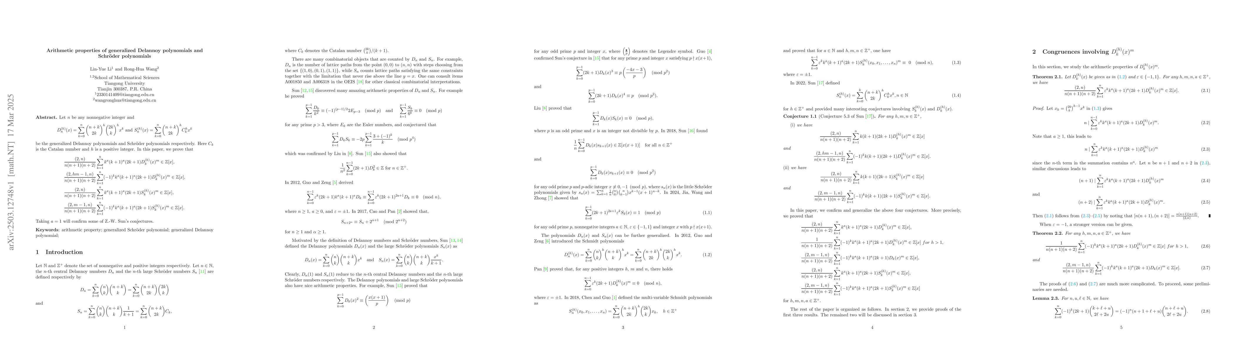 Thumbnail for Arithmetic properties of generalized Delannoy polynomials and Schröder
  polynomials