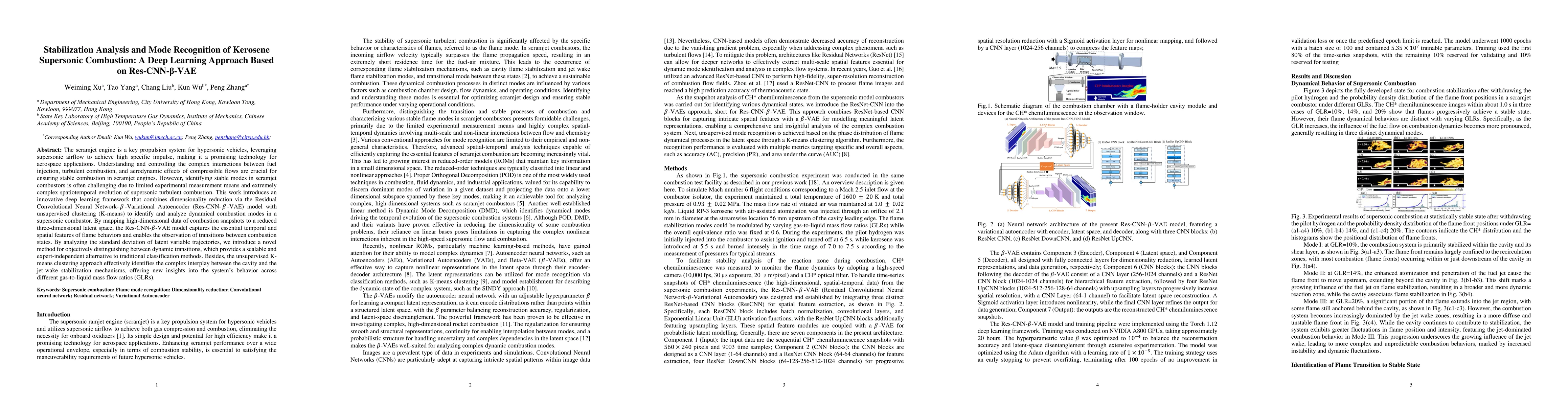 Thumbnail for Stabilization Analysis and Mode Recognition of Kerosene Supersonic
  Combustion: A Deep Learning Approach Based on Res-CNN-beta-VAE