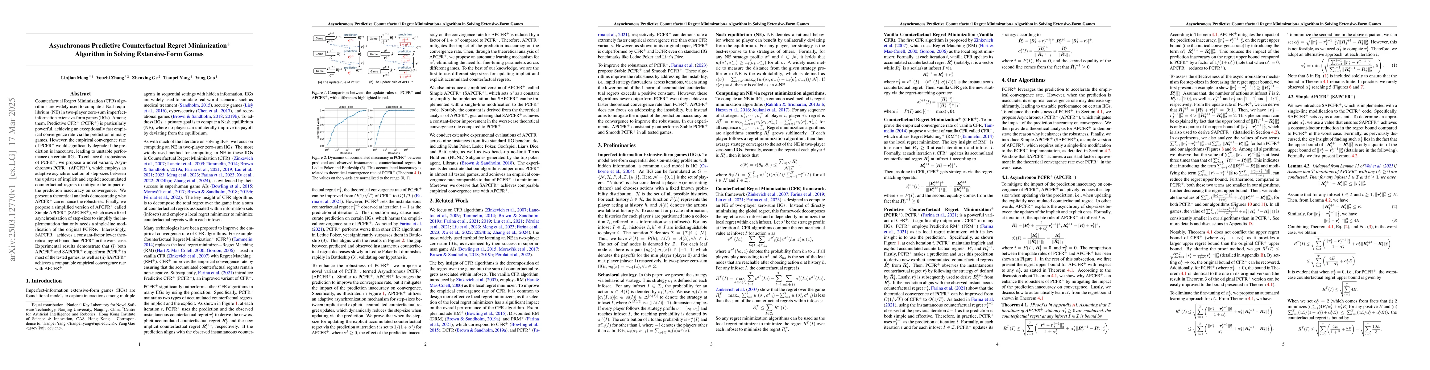Thumbnail for Asynchronous Predictive Counterfactual Regret Minimization$^+$ Algorithm
  in Solving Extensive-Form Games