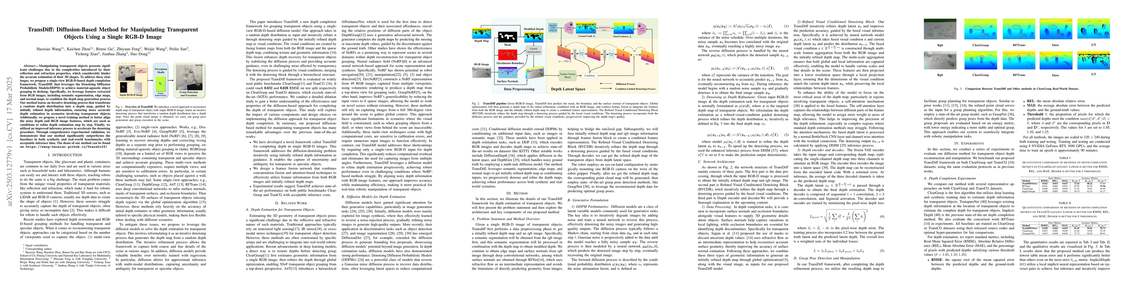 Thumbnail for TransDiff: Diffusion-Based Method for Manipulating Transparent Objects
  Using a Single RGB-D Image