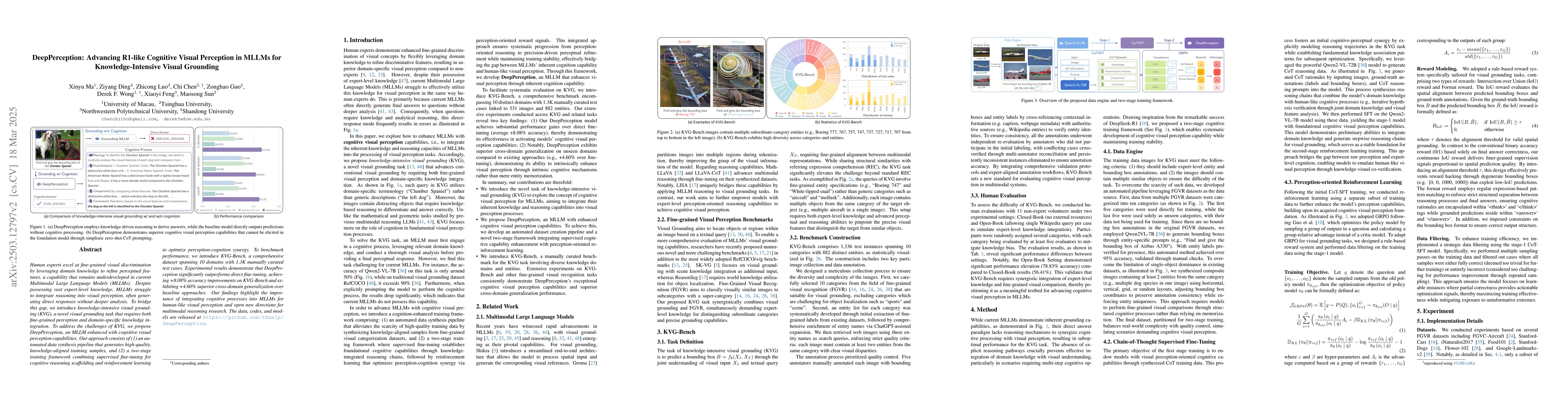 Thumbnail for DeepPerception: Advancing R1-like Cognitive Visual Perception in MLLMs
  for Knowledge-Intensive Visual Grounding