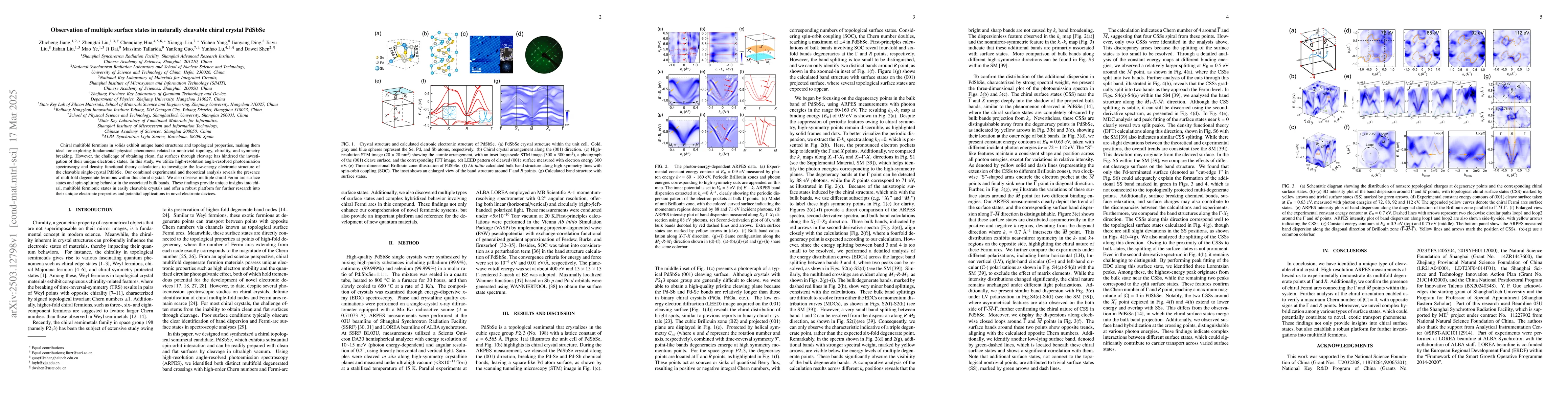 Thumbnail for Observation of multiple surface states in naturally cleavable chiral
  crystal PdSbSe