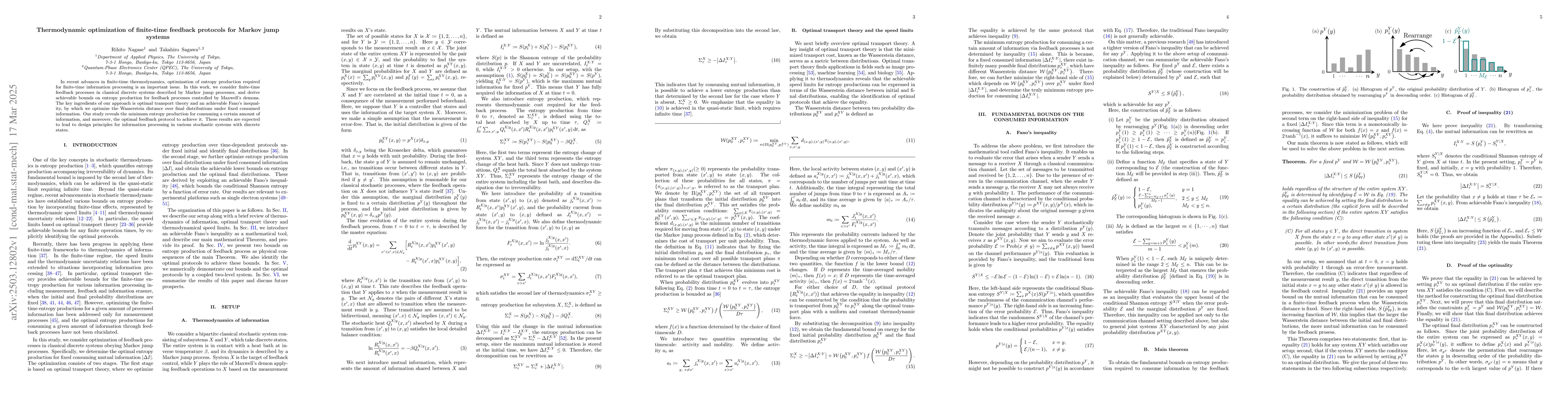 Thumbnail for Thermodynamic optimization of finite-time feedback protocols for Markov
  jump systems