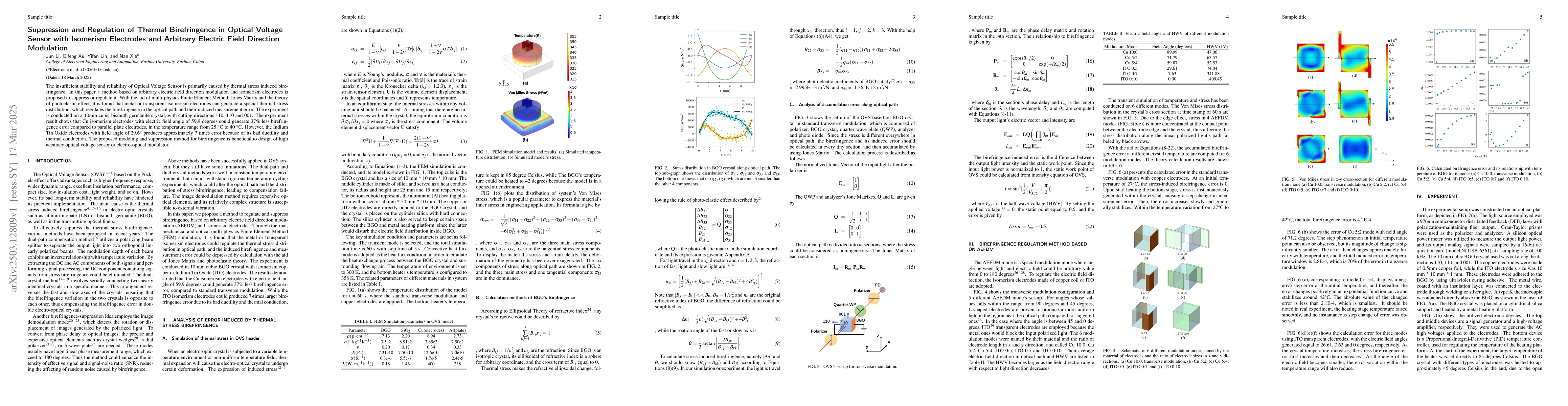 Thumbnail for Suppression and Regulation of Thermal Birefringence in Optical Voltage
  Sensor with Isomerism Electrodes and Arbitrary Electric Field Direction
  Modulation
