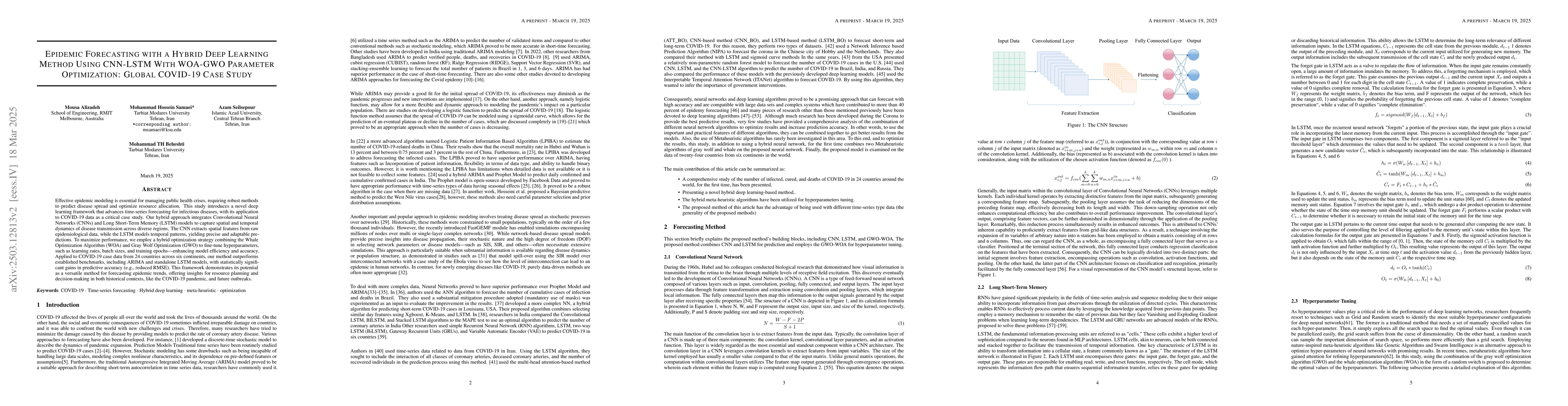 Thumbnail for Epidemic Forecasting with a Hybrid Deep Learning Method Using CNN-LSTM
  With WOA-GWO Parameter Optimization: Global COVID-19 Case Study