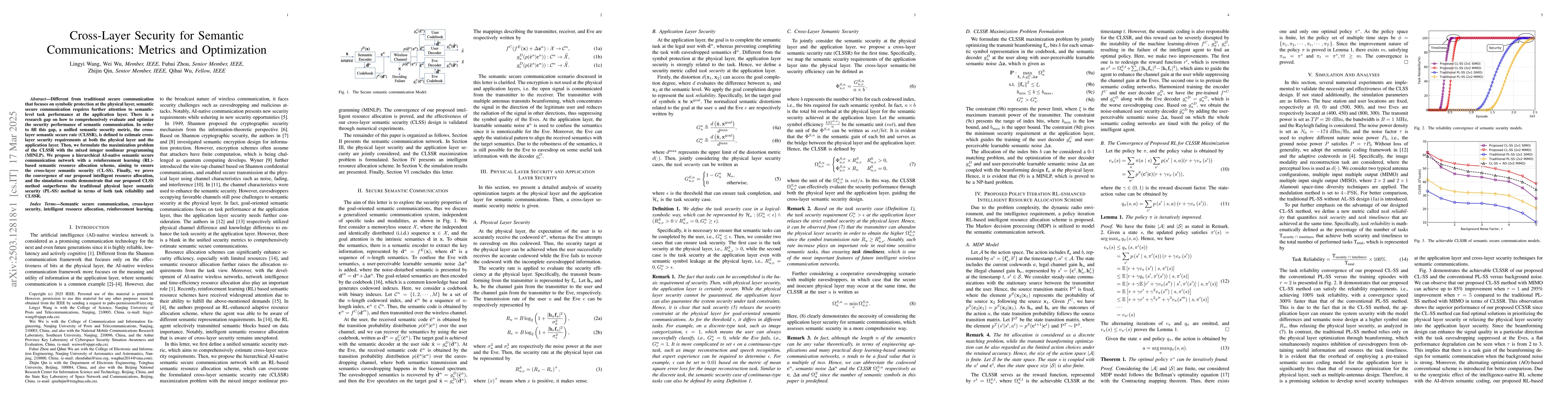Thumbnail for Cross-Layer Security for Semantic Communications: Metrics and
  Optimization