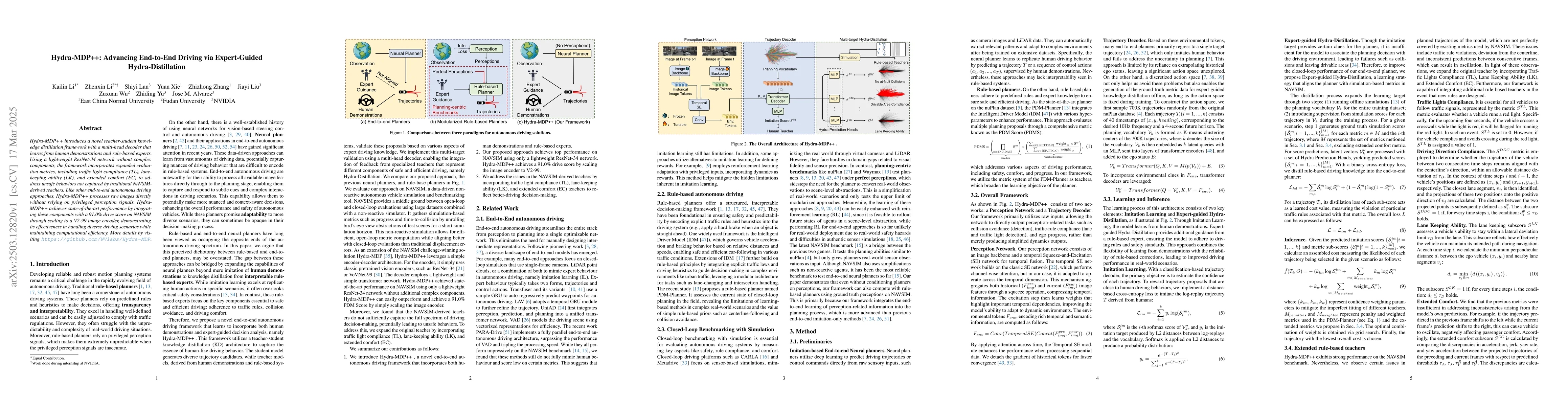 Thumbnail for Hydra-MDP++: Advancing End-to-End Driving via Expert-Guided
  Hydra-Distillation