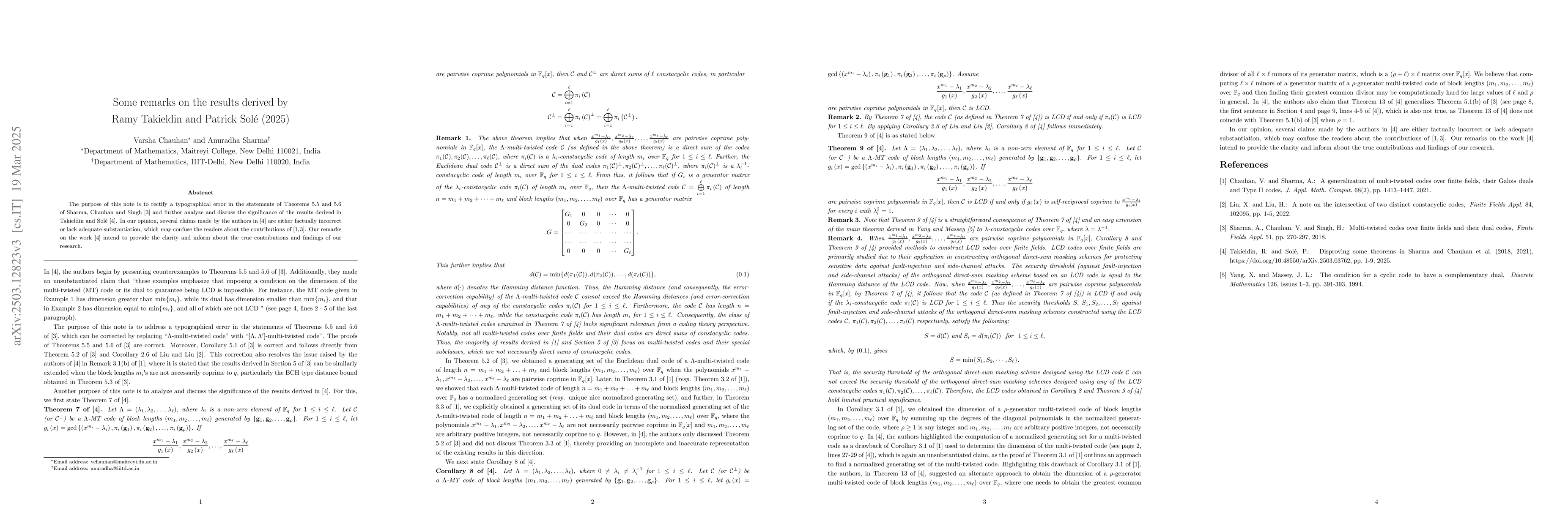Thumbnail for Some remarks on the results derived by Ramy Takieldin and Patrick Solé
  (2025)