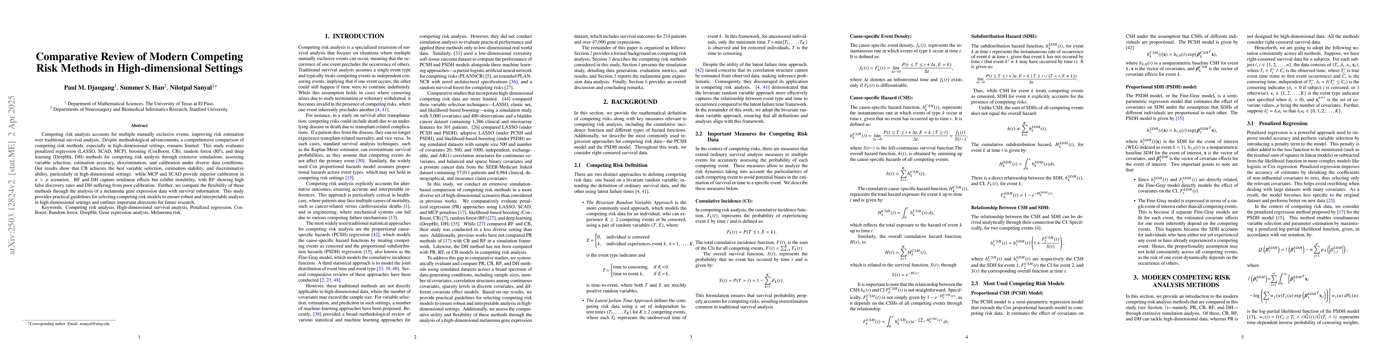 Thumbnail for Comparative Review of Modern Competing Risk Methods in High-dimensional
  Settings