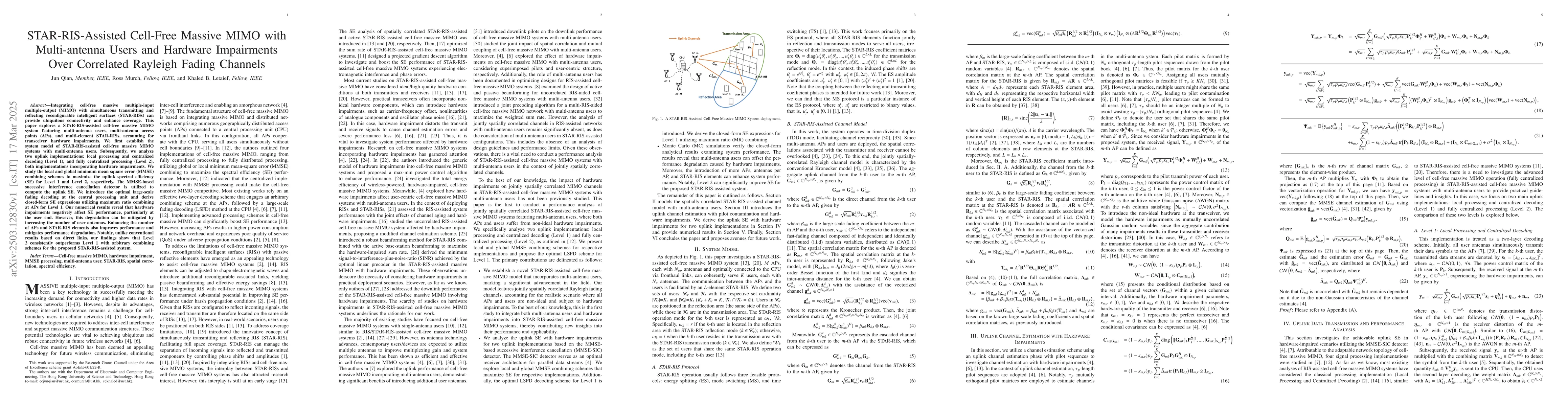 Thumbnail for STAR-RIS-Assisted Cell-Free Massive MIMO with Multi-antenna Users and
  Hardware Impairments Over Correlated Rayleigh Fading Channels